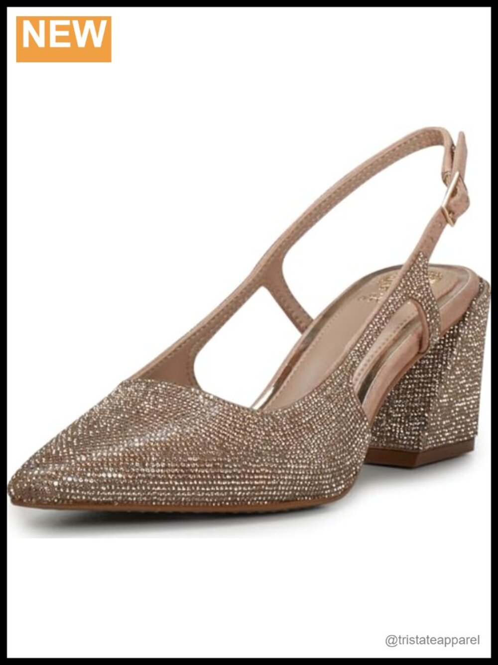 Rhinestone Block Heel Slingback Pump Pointed Toe Formal